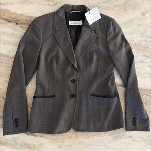 Max Mara Dress Blazer 3 Button Jacket Virgin Wool Dark Navy / White Women’s 12